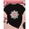 Women Sports Round Neck Short Sleeve T-Shirt Flower Pattern Stylish Casual Daily Sports Top