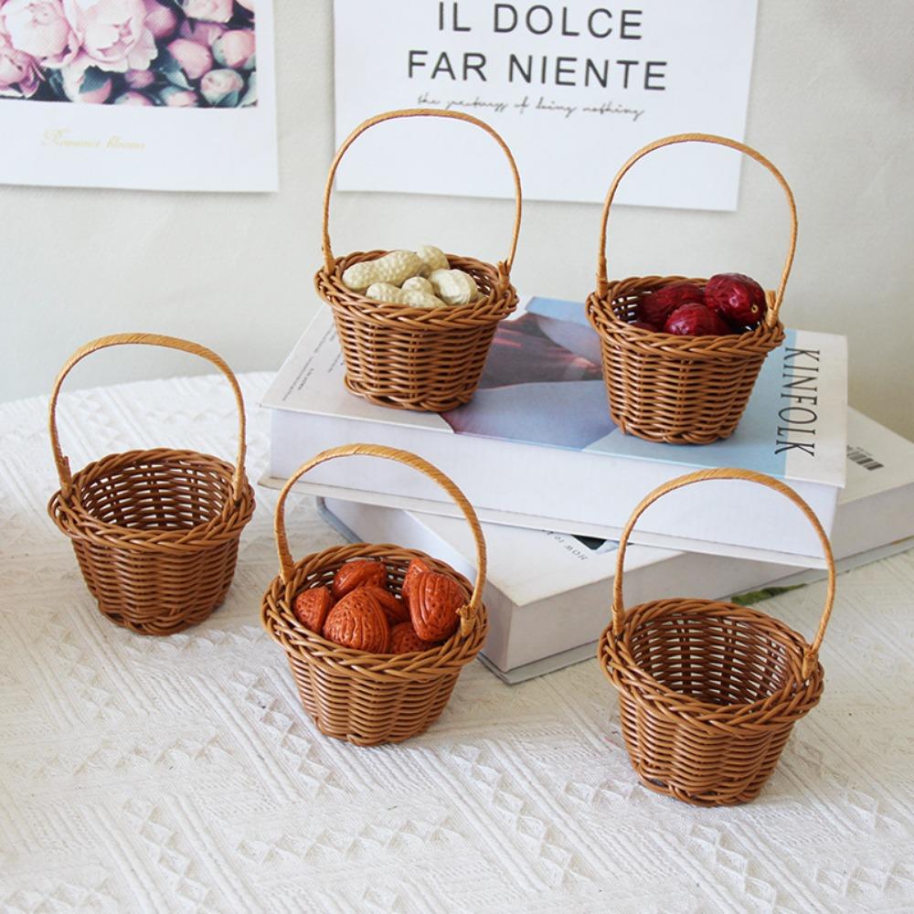 with Handle Imitation Rattan Handhold Household Braid Storage Baskets Living Room Decoration