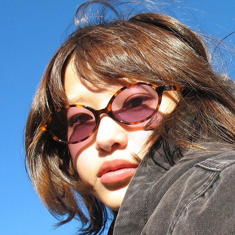 Y2K Small Oval Frame Sunglasses for Women Vintage Korean Plain Eyeglasses Eye Protection Fashion Leopard Sunglasses