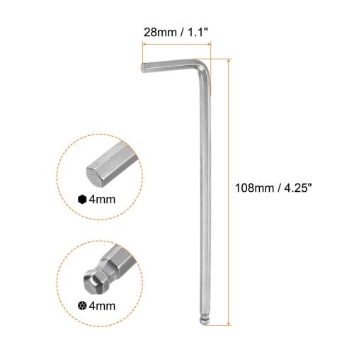 uxcell 4mm Ball Head L-Shaped Hex Wrench Set, Long Precision Tool Set, Easy to Apply Force, for Tightening, DIY Tools, Total Length 108mm