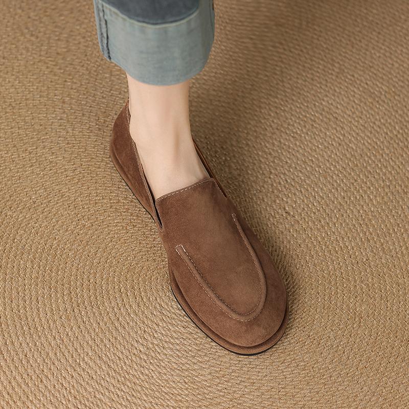 Fashion Shoes Woman Retro Suede Genuine Leather Shoes Mules Ladies Comfort Flats Female New Casual Comfort Loafers Flats Shoes Pumps