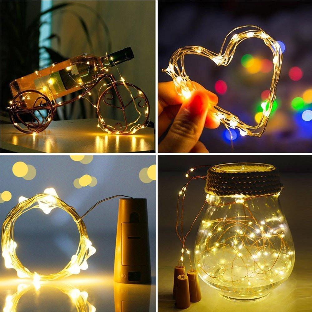 

10Pcs 2m Solar Wine Bottle Lights 20 LED Cork String Light Copper Wire Fairy Light for Holiday Christmas Party White