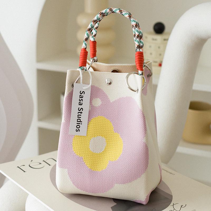 Stilvolle japanisch-koreanische Strickhandtasche: Große Tragetasche & Tragbare Pendel-Quadrat-Tasche