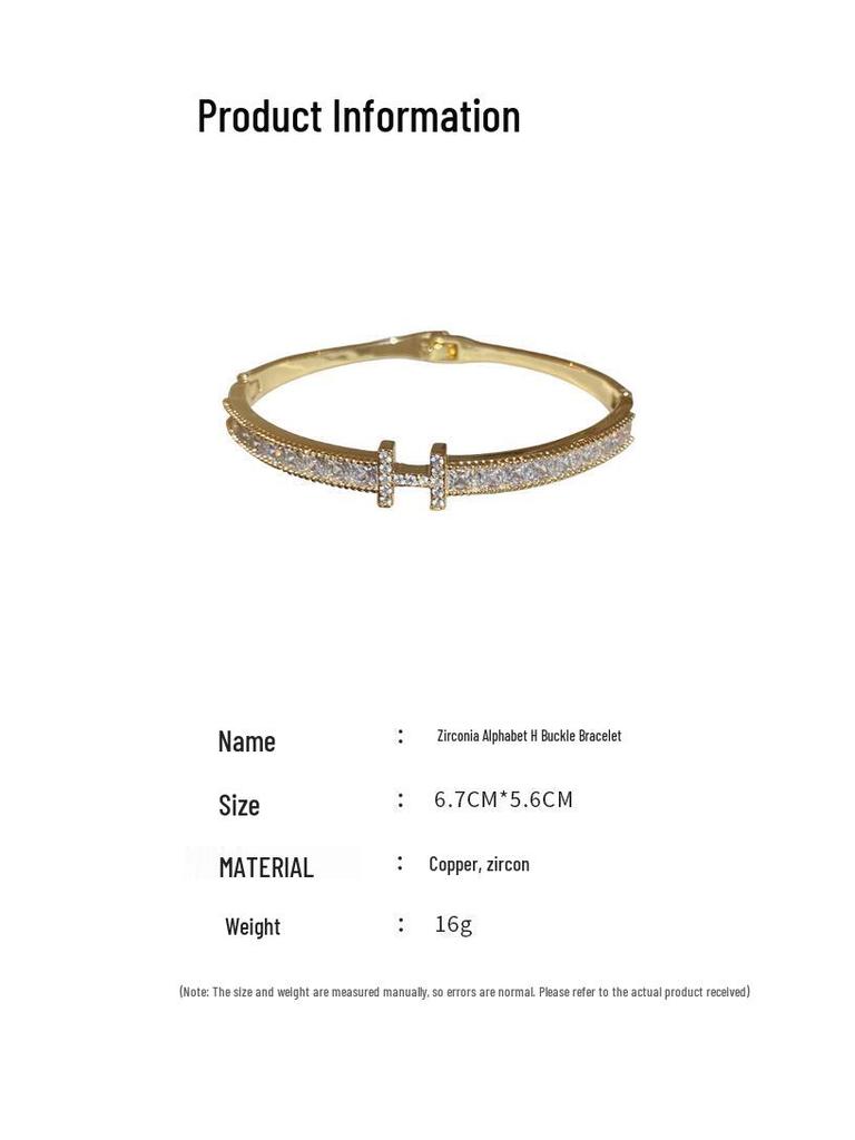 Elegant Zircon Letter Buckle Bracelet: Shiny, Minimalist, Luxury Bangle for a Versatile and Sophisticated Style