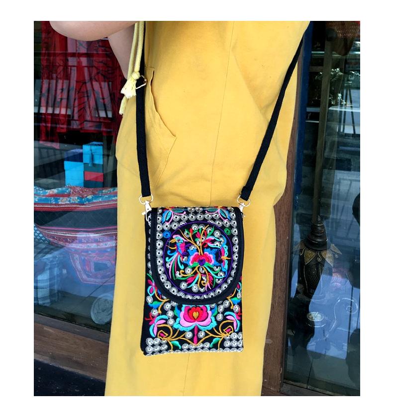 Crossbody Embroidered Womens Ethnic Canvas Handbag With Double Layer For Phone And Coins