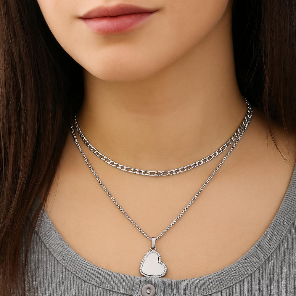 Titanium Steel Double Stacked Neck Chain Sweet Charm Heart Clavicle Chain  Birthday Gift