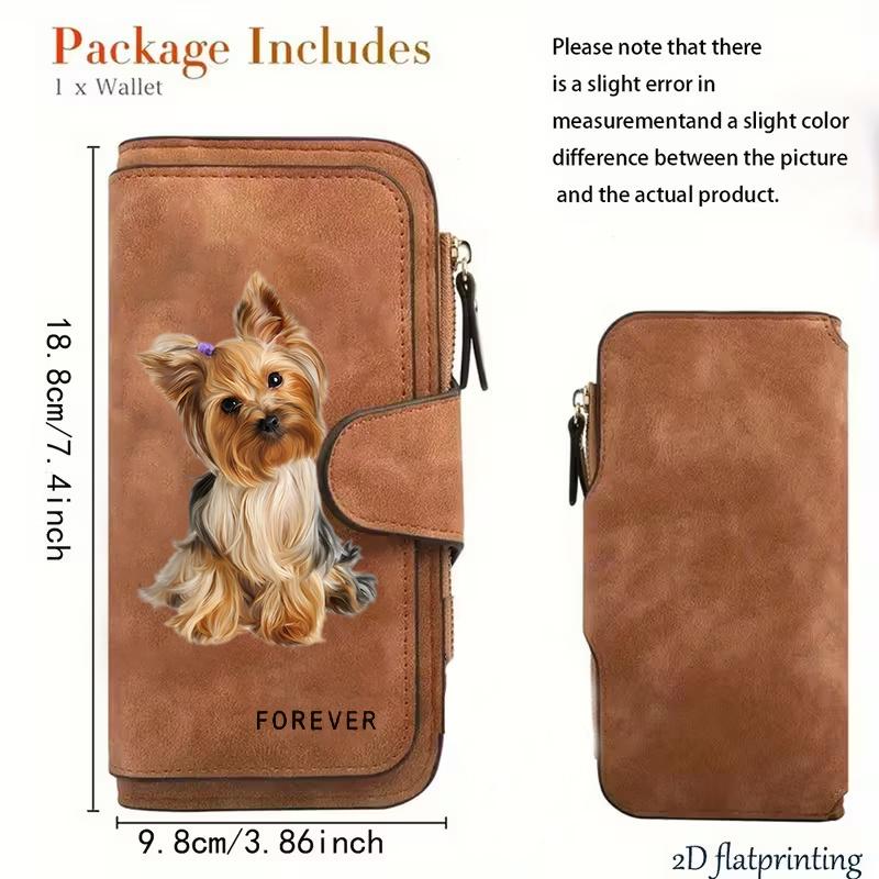 1PC Yorkshire Terrier Women's Long Wallet Tri - fold Card Holder with Multiple Slots Printed Zipper Card Wallet Cash ID Credit Card Organizer for
