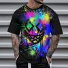 Summer Round Neck 3D Neon Graffiti Skull Graphic Print Top Fashionable Casual Short Sleeved Men's T-shirts