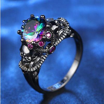 Chenrui Creative Skull Ring with Diamond-Colored Zircon - Women's European & American Style Jewelry