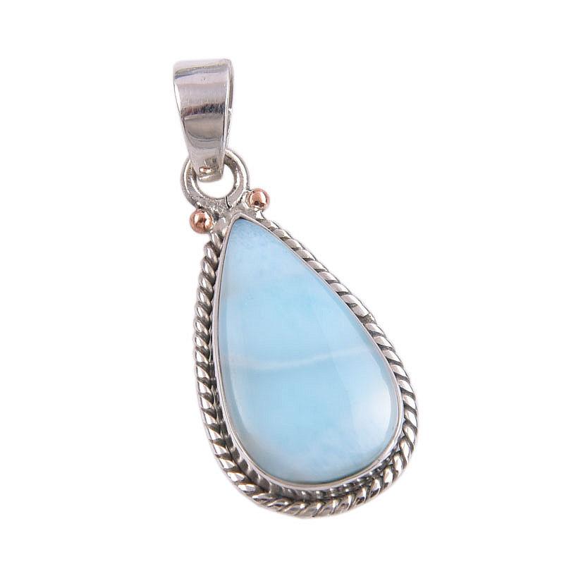 Natural Republic Larimar Gemstone Handmade 925 Solid Silver Pendant 1.50" o0a77