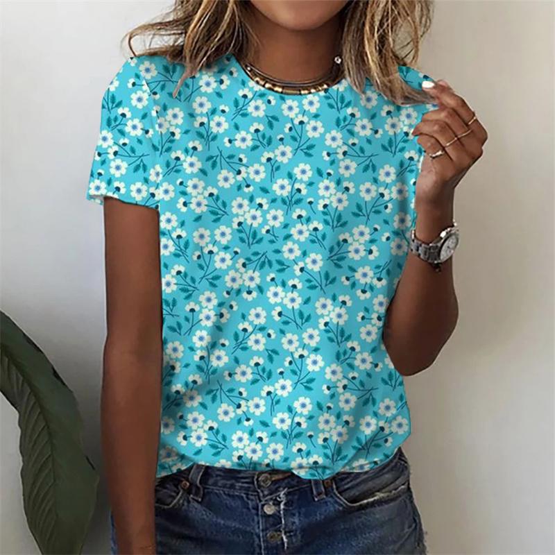 Summer Floral Leaf Gradient 3D Print T-shirts Women Streetwear Casual Fashion Y2k Short Sleeve T Shirt O-neck Tees Tops Clothing