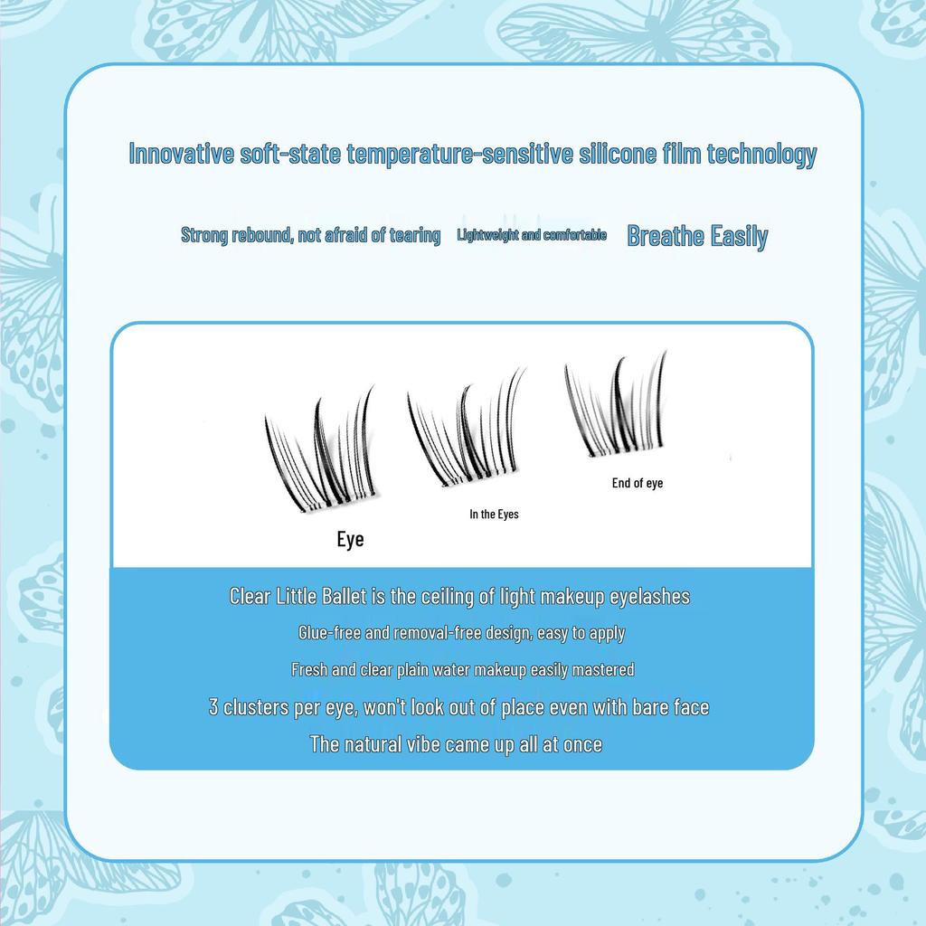 10 Rows Glue-Free Self-Adhesive Clear Ballet False Eyelashes - Natural Single Clusters for Easy Application and On-Camera Use