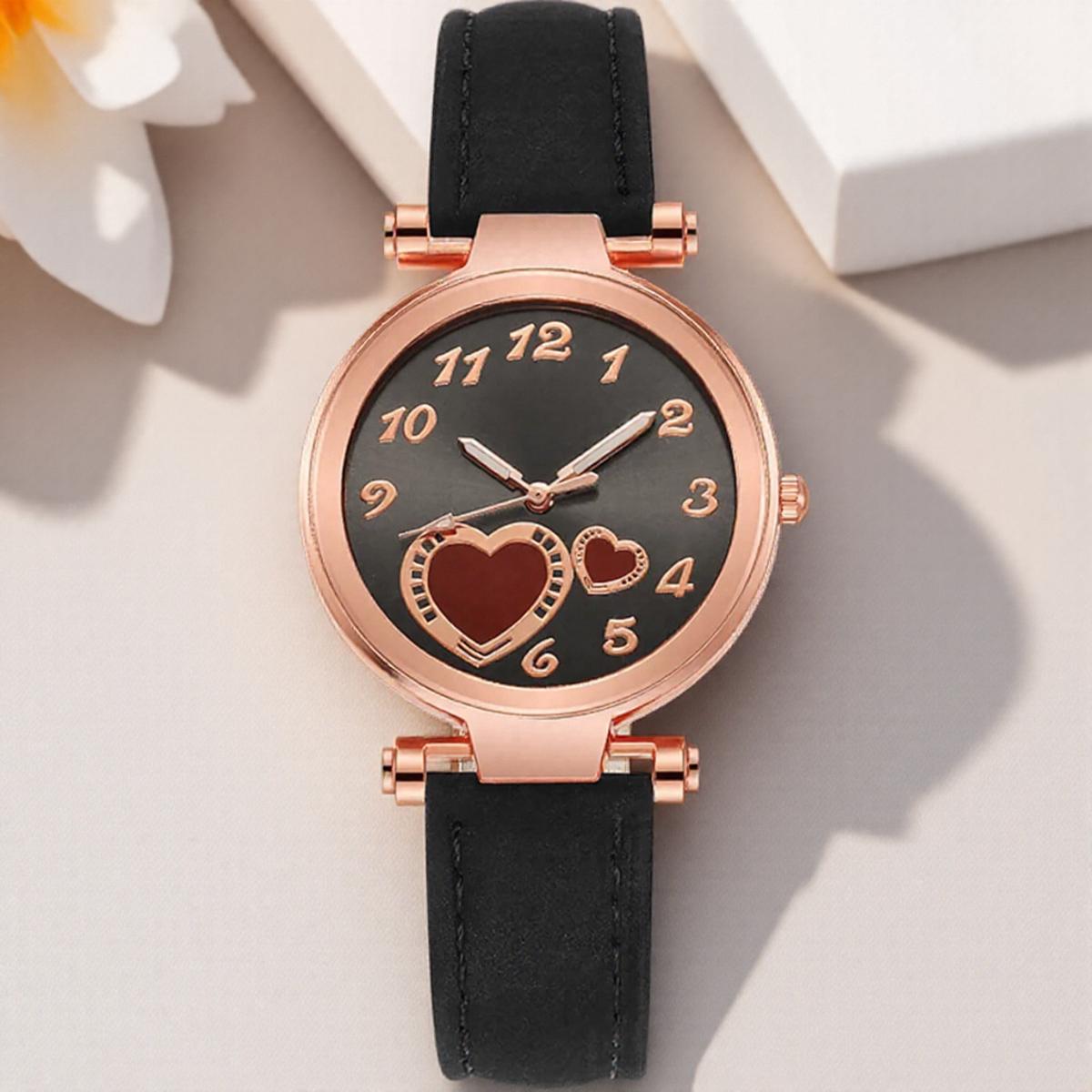Women Love Watch Peach Heart Design Quartz Watch for Women Frosted Leather Strap Fashion Ladies Wristwatch Casual Dress Watch