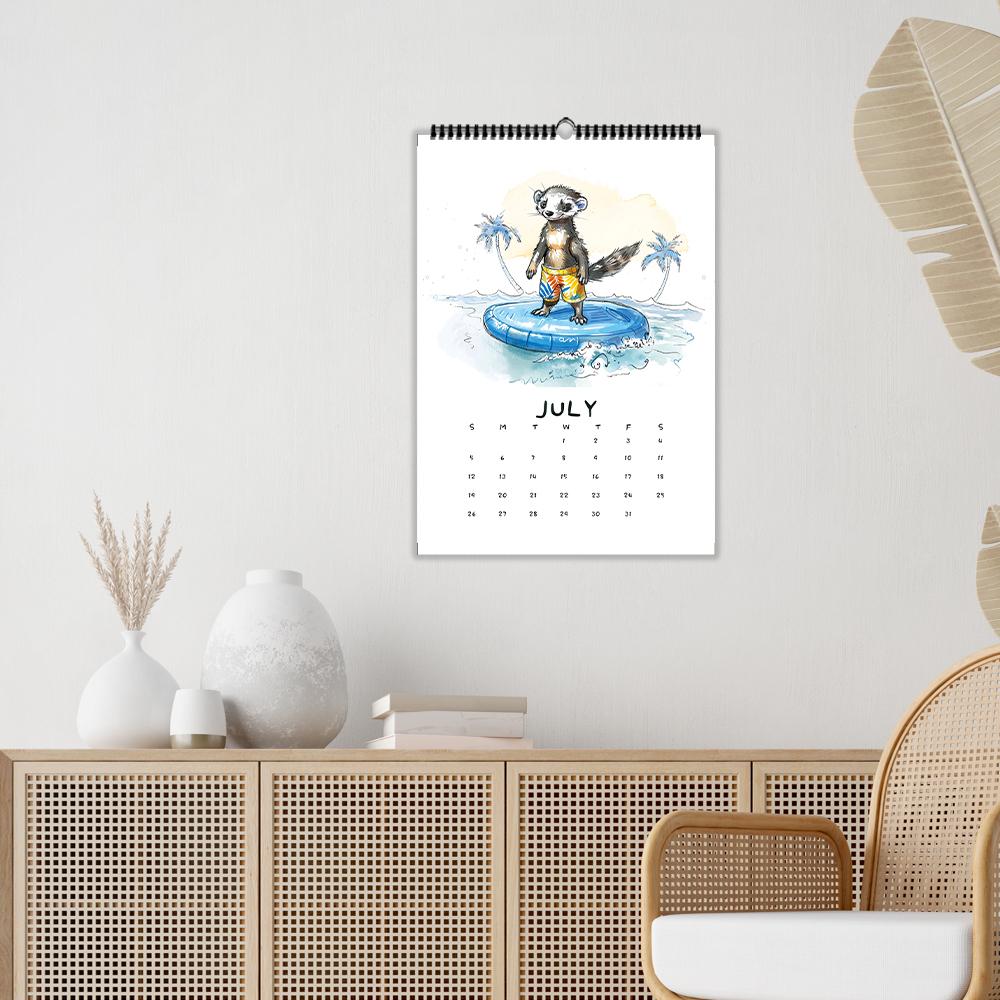 1pc Cartoon Animal Wall Calendar -Summer Seaside Theme, with 12 Different Designs, Suitable as a Gift for Christmas and New Year