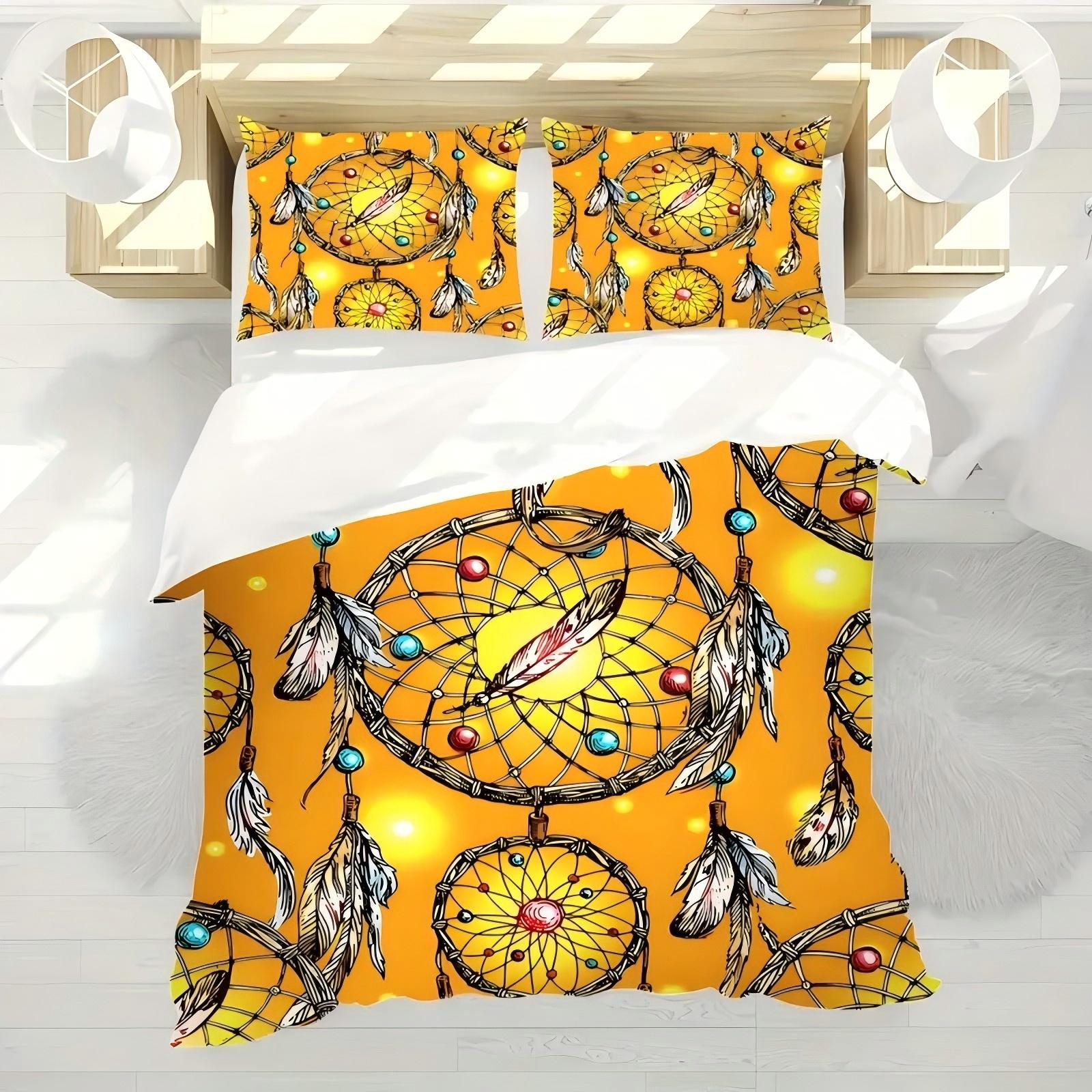 

Bead Dreamcatcher Net 3D Printed Duvet Cover Set Fashion Exotic Style Bedding Set Soft Comfortable Luxury Quilt Cover Pillowcase 135x200cm 2pcs