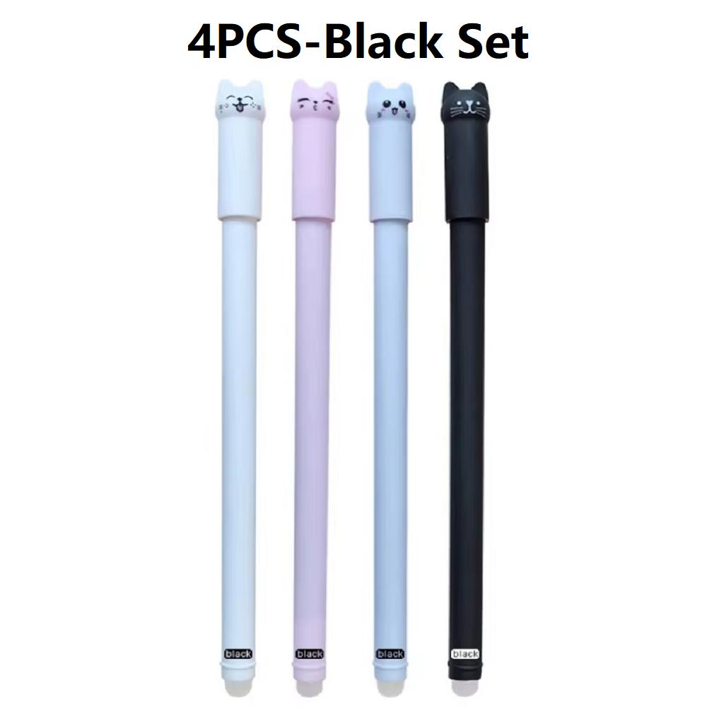 4-12PCS Cute Cat Pens Kawaii Erasable Gel Pens Set 0.5mm Blue/Black Ink Ballpoint Pens School Office Supplies Writing Stationer