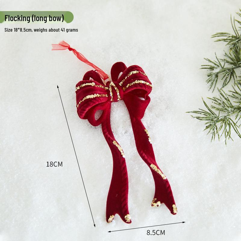 Christmas Flocking Bow Ornament - Window & Tree Decor