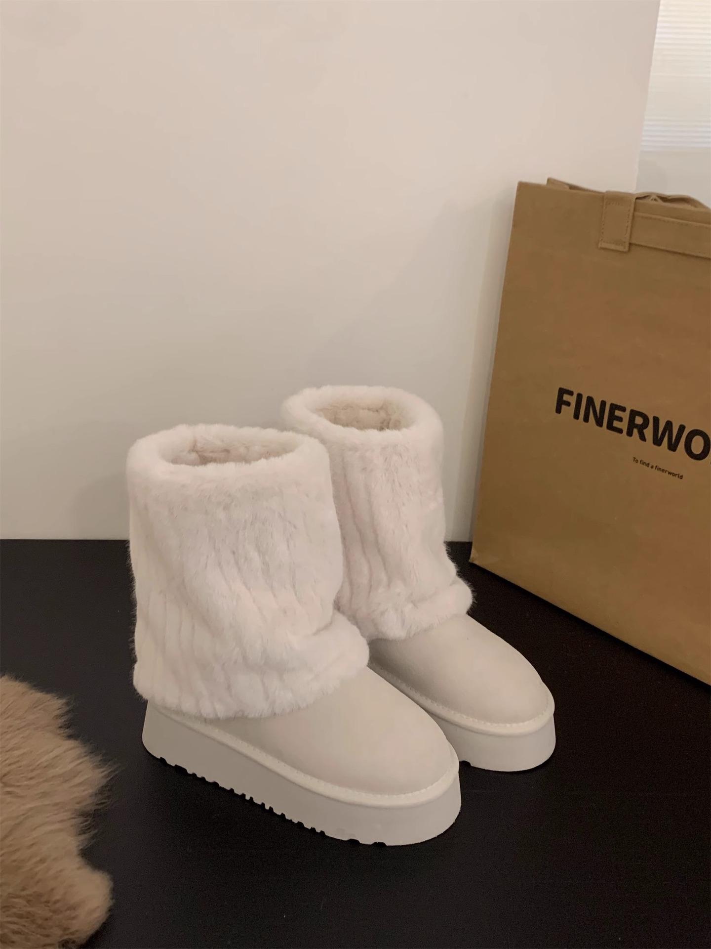 

Зимние ботинки средней высоты на толстой подошве, женская обувь 2024 года, новые осенне-зимние ботинки из утолщенного хлопка с начесом, теплые пушистые ботинки 35