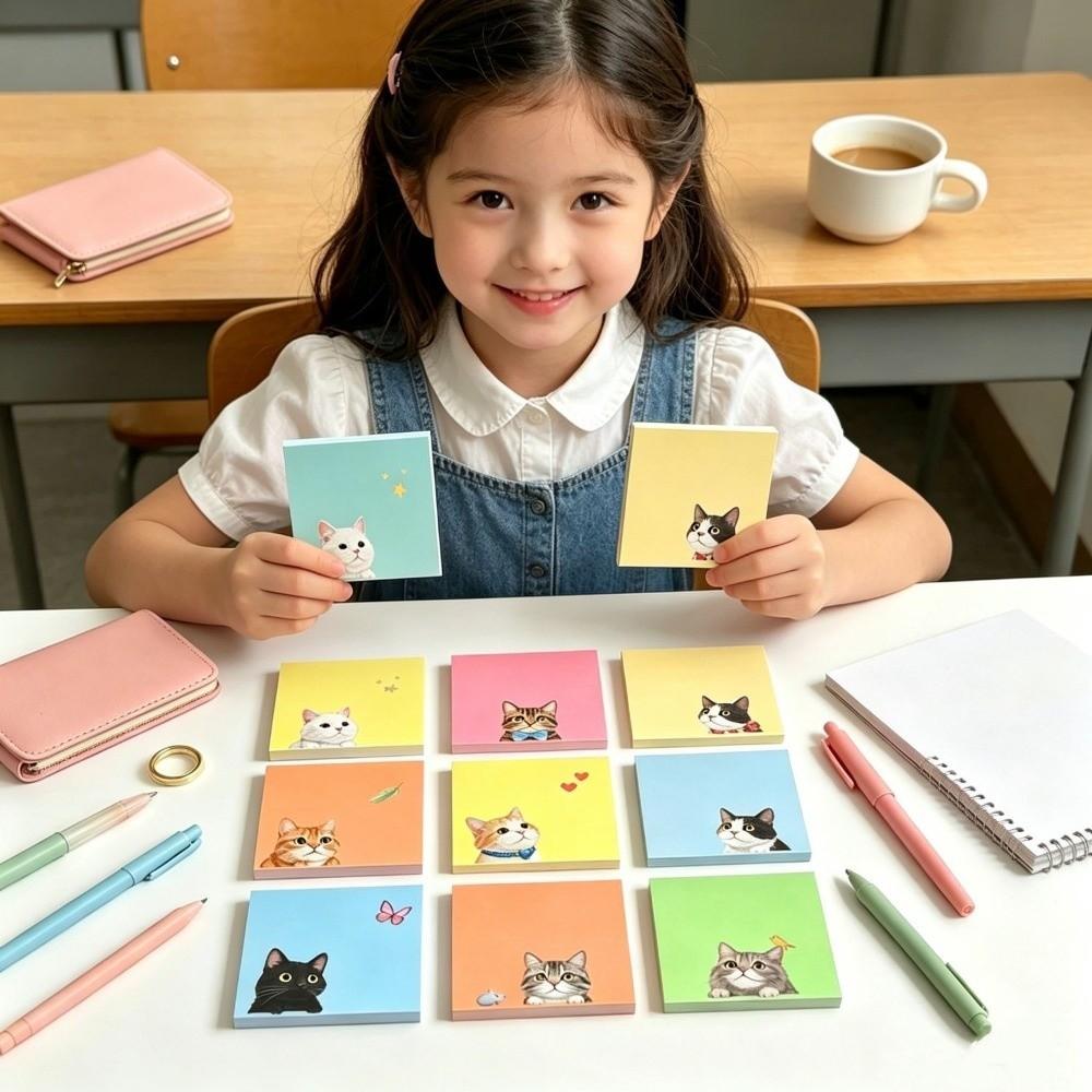 9pcs Set Macaron Style Animal Memo Pads Sticky Backing Small Notepads Office Use