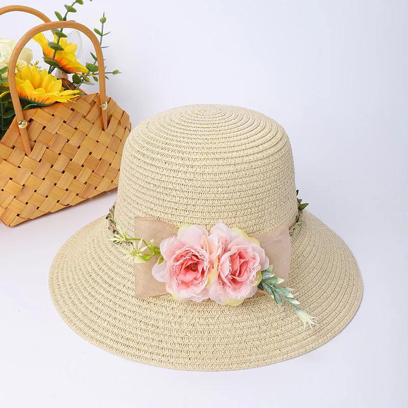 

WTEMPO Повседневные дышащие шляпы от солнца с цветком, женские летние широкополые универсальные солнцезащитные шляпы для отдыха на природе 1pc бежевый