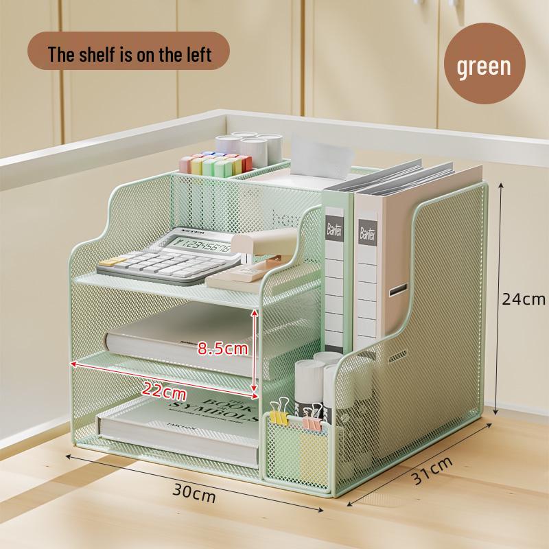 Schreibtisch-Organizer: Vertikale Aktenaufbewahrung, Bücherregal, Aktenständer und Stifthalter.