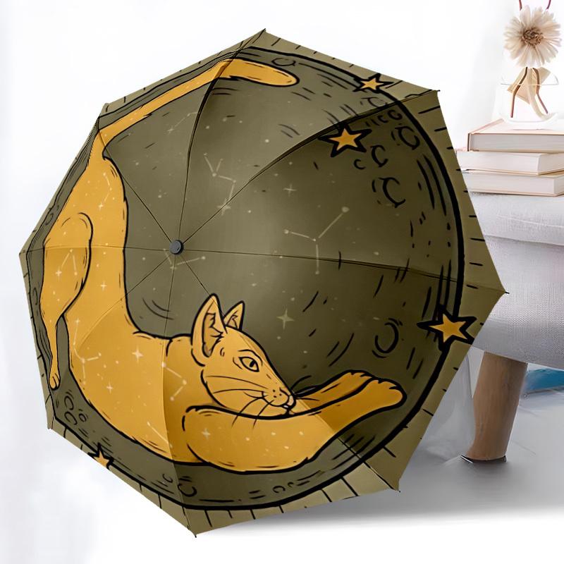 1pc Moon Cat Automatic Open/close, All-Season Portable Folding Umbrella, Travel, Everyday, Formal Events130