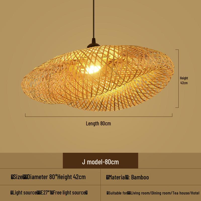 Bamboo Woven Pendant Light - Japanese Lantern for Dining, Restaurant, or Tea Room. Rattan Straw Hat Lampshade with New Chinese Art Design.