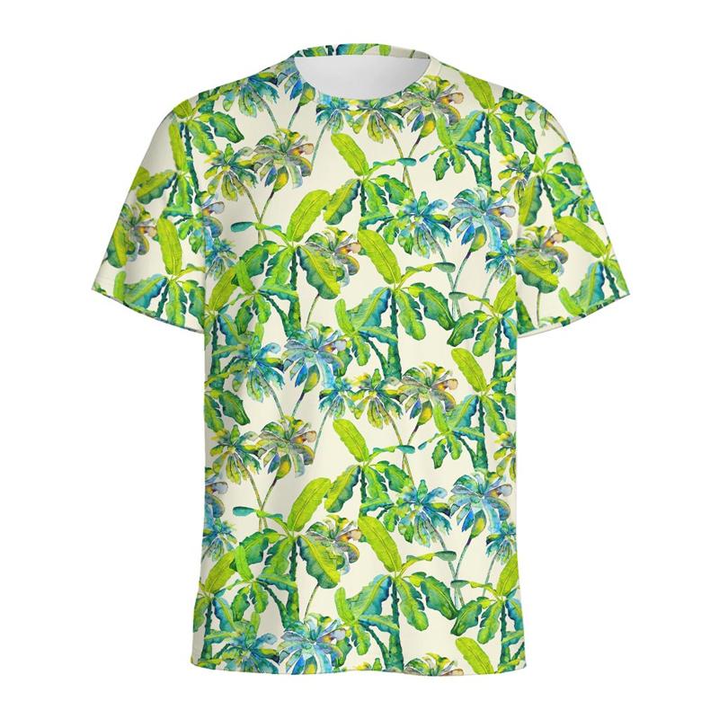 Tropical Palm Tree Hawaiian Pattern T-shirt Men Plants Leaf 3D Printed T Shirt Summer Short Sleeves Streetwear Round Neck Shirt