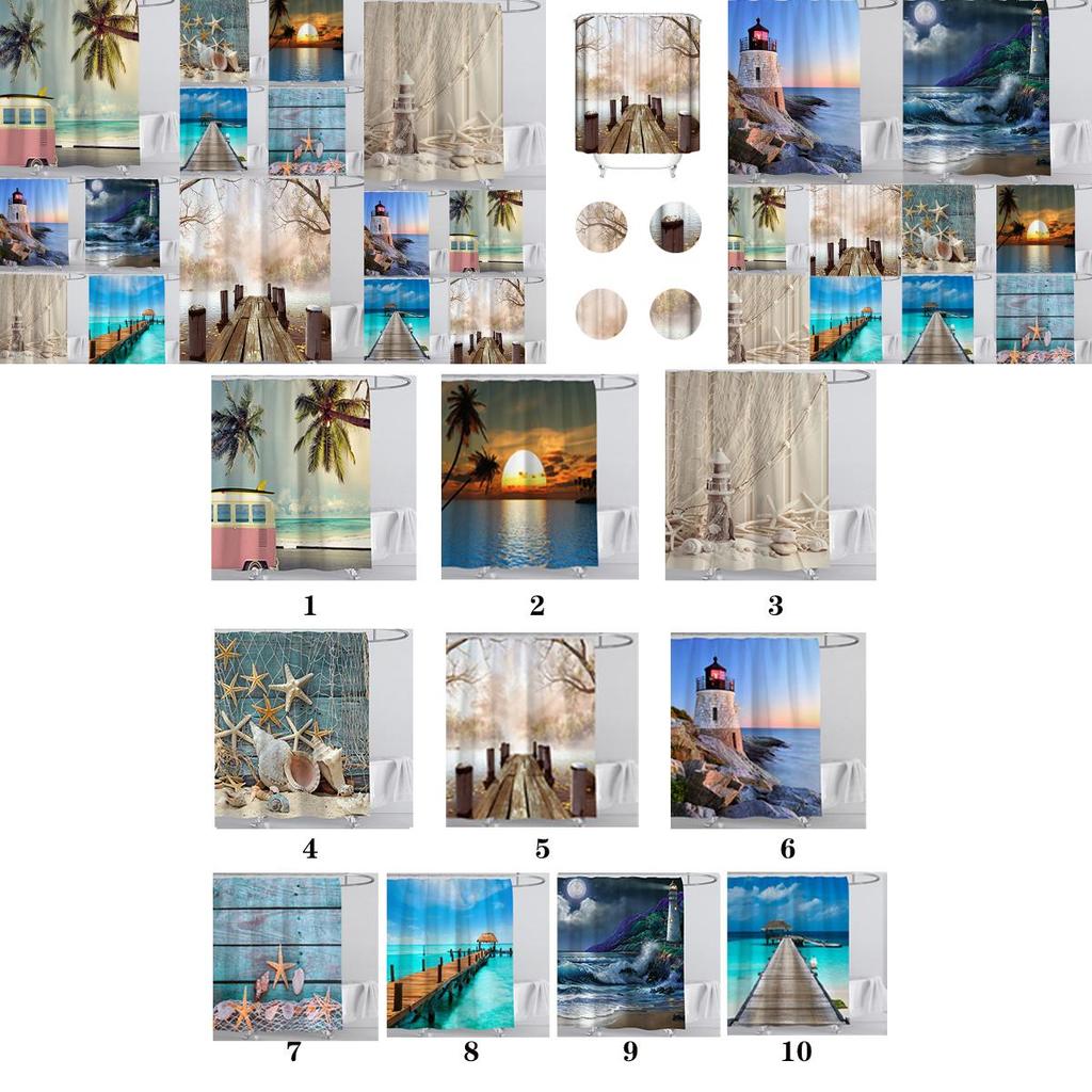 Lakeside Wharf Sea Bridge Blue Conch Starfish 3d Printing Digital Shower Curtain With Hooks