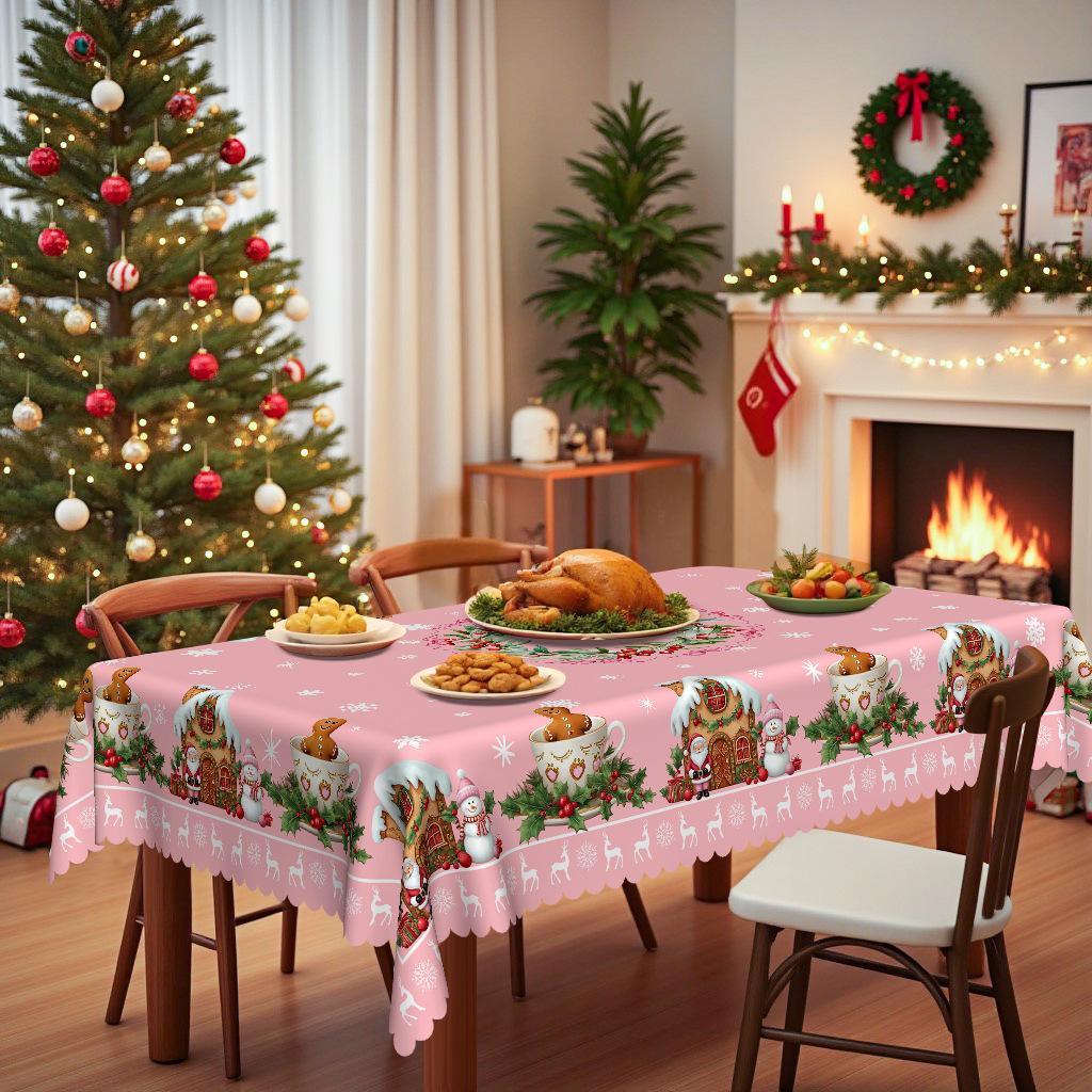 

Christmas Peach Powder Round Table Cloth, Holiday Decoration Home Restaurant Party Waterproof Table Cloth Round tablecloth-152x152cm