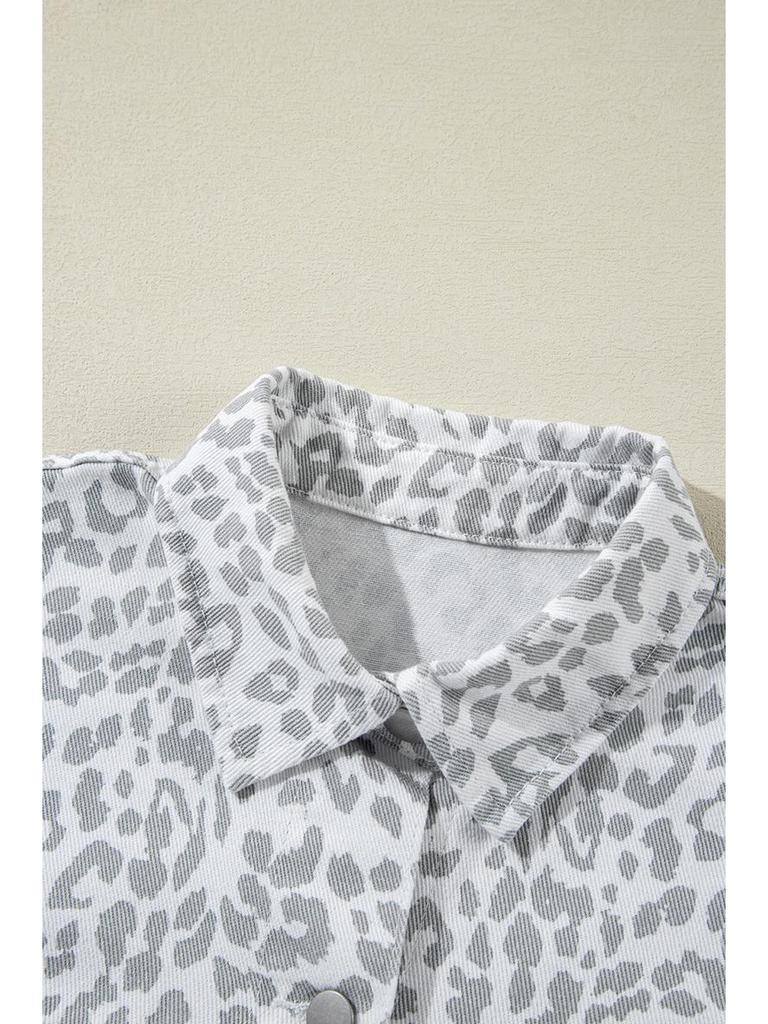 Shi Ying Women's 2025 Leopard Print Lapel Denim Jacket - Trendy European & American Winter Outerwear.