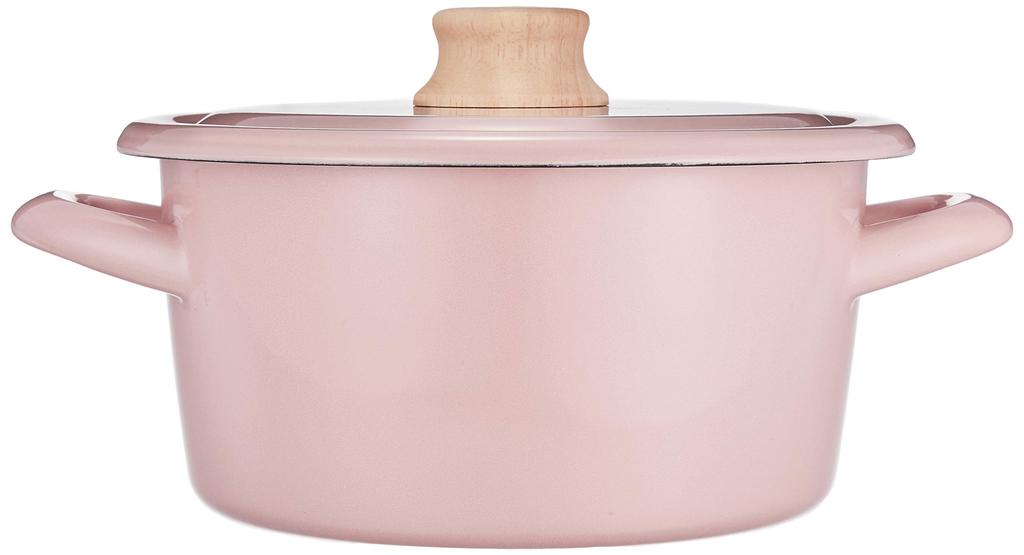 Fuji Enamel Double Handed Pot Casserole 18cm Ash Pink IH Compatible Enamel Cotton Series CTN-18W.AP