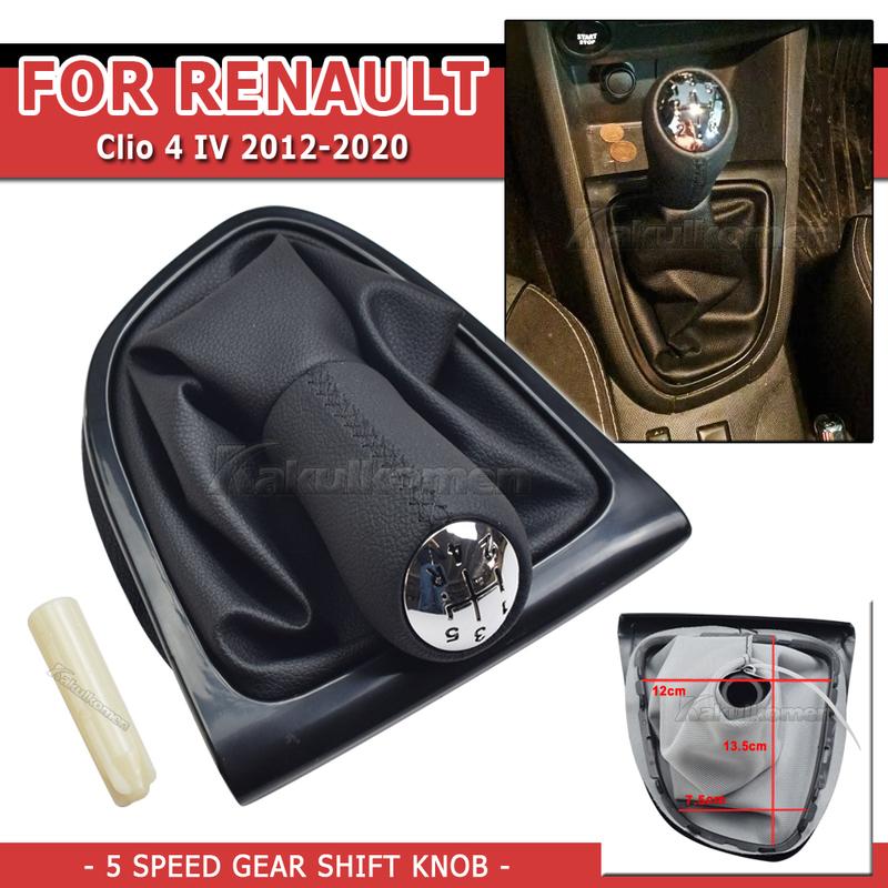 Manual Transmission 5 Speed Leather Gear Shift Knob Stick Gaiter For Renault Clio 4 IV 2012-2020 Black Boot Cover Gaitor Collar