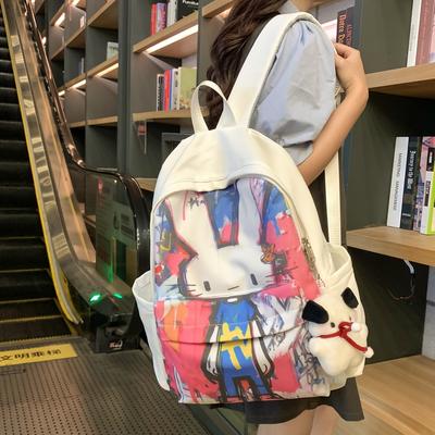 Graffiti Student Schoolbag Cart Rabbit Print Women's Large Capacity Backpack Cute Backpack for Junior High School Students