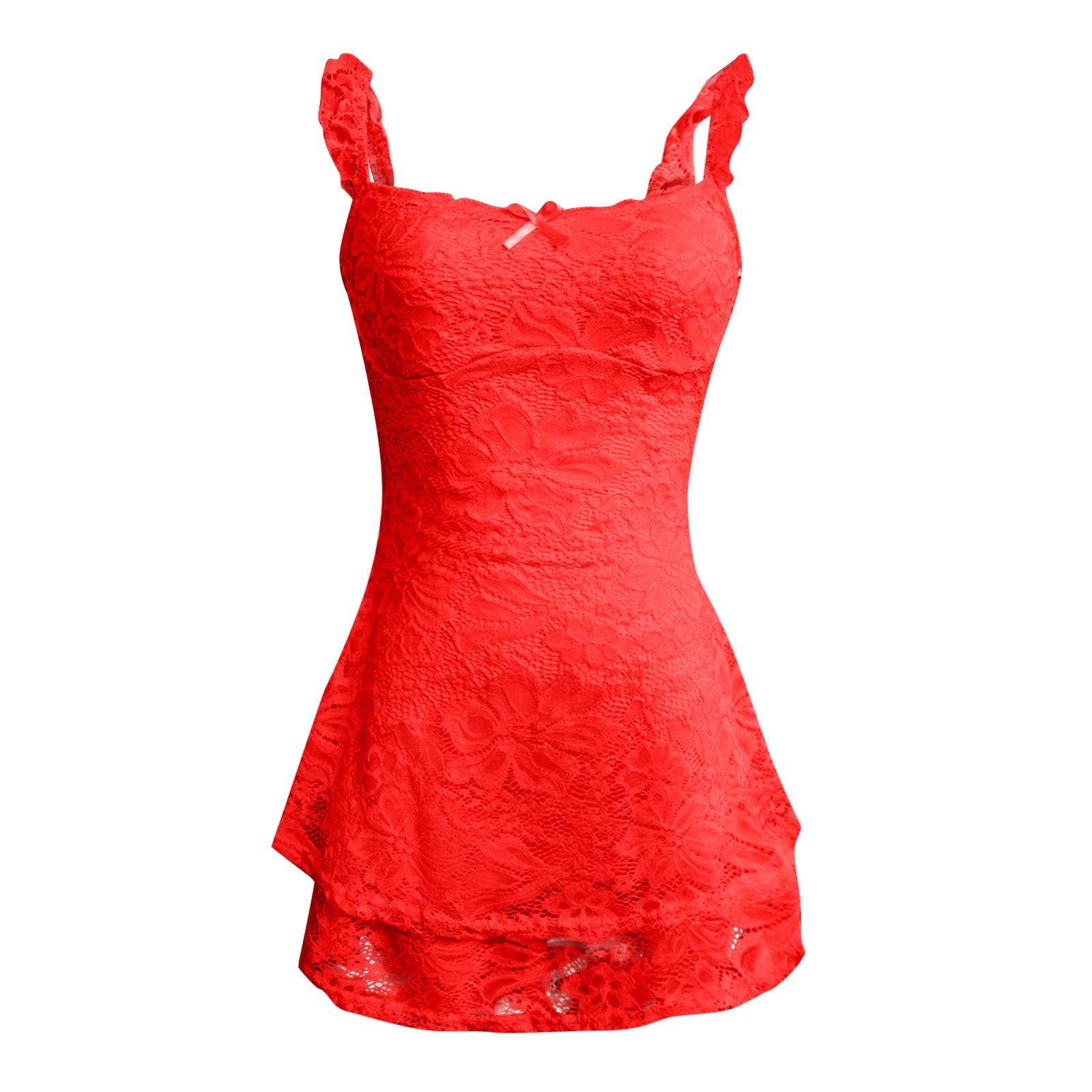 Женское сексуальное платье без рукавов Повседневные платья без рукавов с кружевной отделкой на завязках L красный