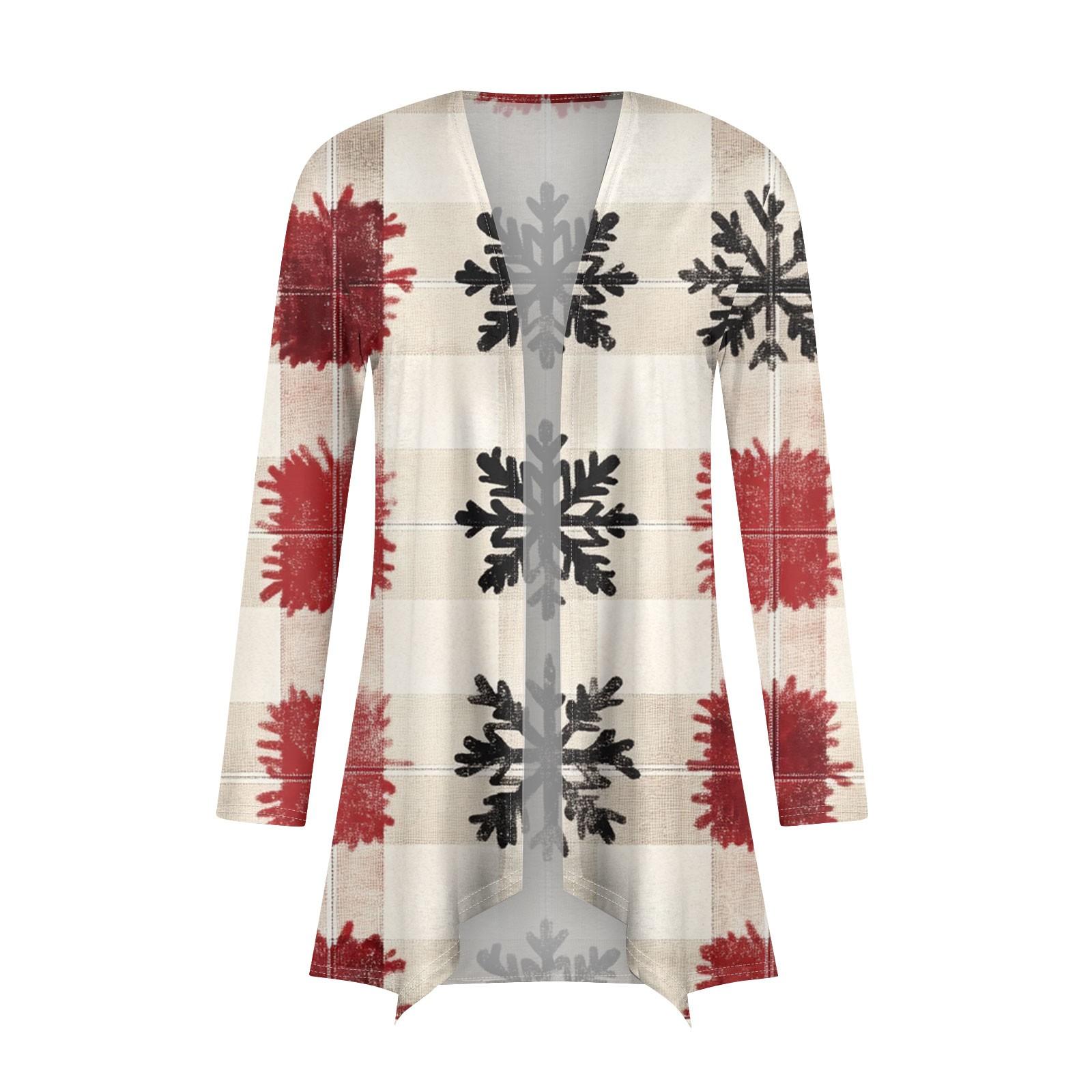 Женская мода повседневная рождественская печать средней длины кардиган куртка пальто — фото 4