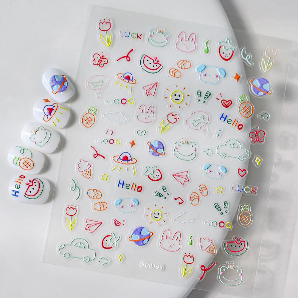 1 SZT. 5D Kawaii Wytłaczane Wykwintne Naklejki na Paznokcie z Uśmiechniętą Twarzą Japońskie Żelowe Makaroniki Nail Art Samoprzylepne DIY Ozdoby do Paznokci