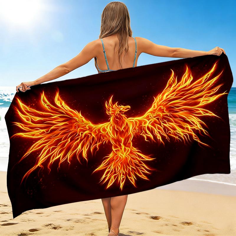 1Pc Phoenix Flames Beach Towel, Quick Dry, Multi-Use for Beach Pool Gym Yoga Home Travel, Christmas, Halloween, Xmas Gift M928875