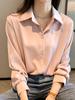 Women's French Style Loose Fit Solid Color Long Sleeve Shirt, Plus Size, High-End Fashionable Professional Wear