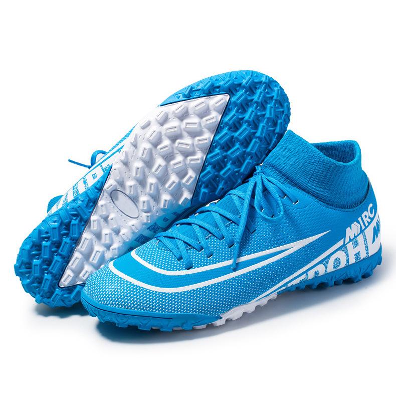 2025 Blue Socks Style Mid Men Football Boots Outdoor Football Field Boots Men Soccer Cleats Anti-slip Training Sneakers
