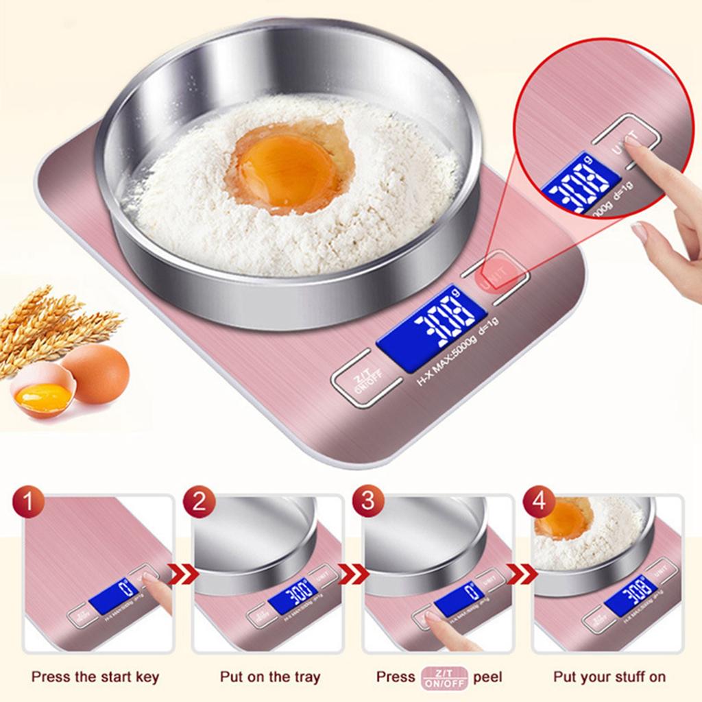 Kitchen Electronic Scale Metallic White LCD Display Waterproof Stainless Steel Cooking Scale for