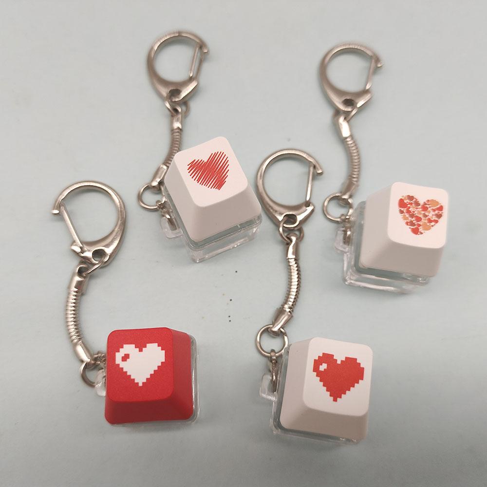 Heart Cute Keycap Keychain Fun Fidget Toy Keyboard Key Chain Ring Bag Charm Earbud Case Cover Accessories Stress Easing Friends