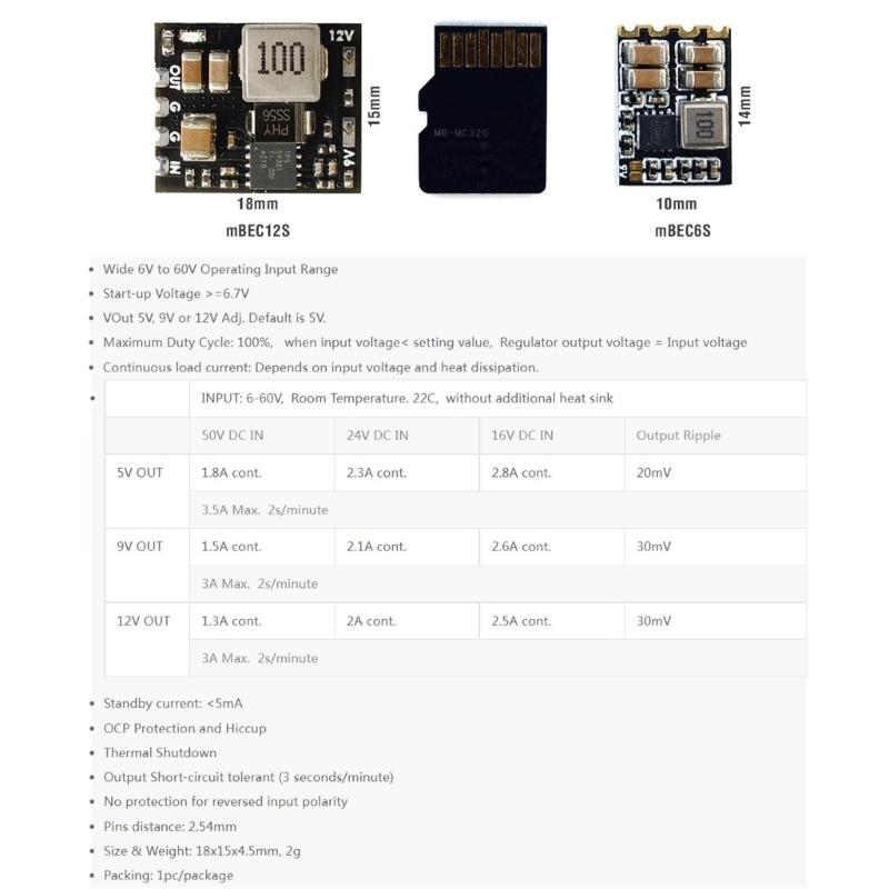 6-60V Input To 5V 9V 12V Adjustable BEC StepDown Module with OCP Protections for 12s FPV Racing Drones