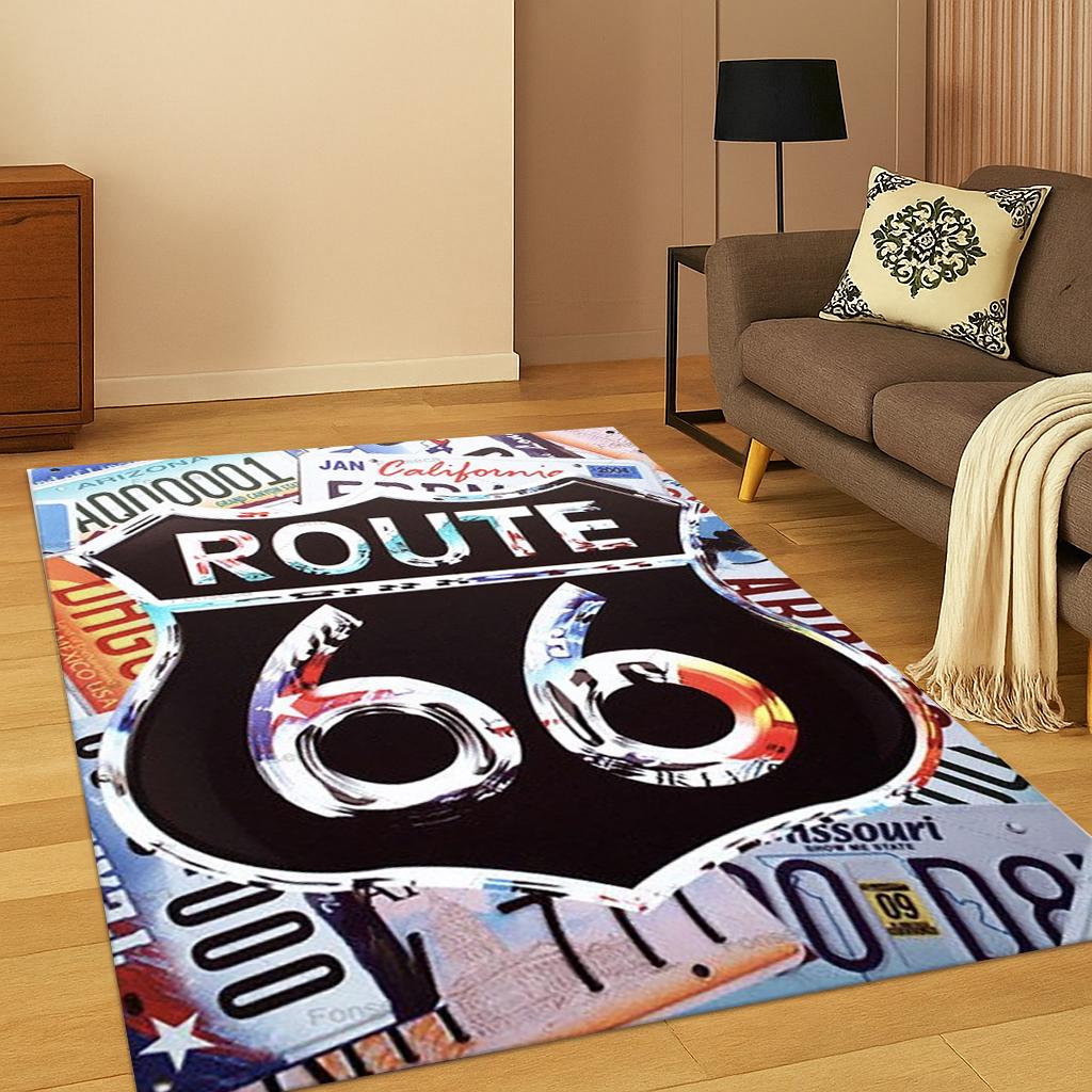 

Route 66 Retro America Mother Road Carpet Rug for Living Room Sofa Home Bedroom Kitchen Doormat Decor,Playroom Non-slip Mat 40x60cm