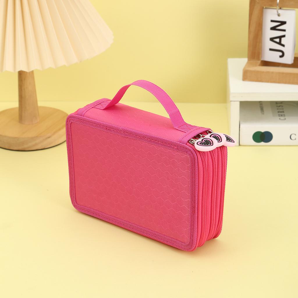 Heart-shaped zipper pull Three-layer pencil case, portable exquisite stationery storage bag, essential art drawing pencil case