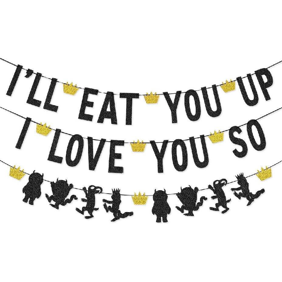 I ll Eat You Up I Love You So Banner Garland for Wild Things Birthday Party Wild one Birthday Photo Prop Decorations