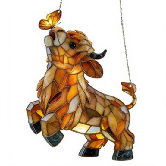 Highland Cow Butterfly Suncatcher Decoration Indoor Outdoor Garden Yard Window Wall Hanging 2D Acrylic Stained Glass Ornament
