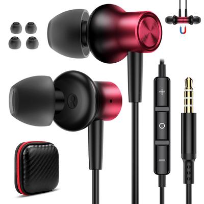 Wired Earphones with Compatible with Earphone Remote Volume Compatible with AQUOS Sense Magnetic Zoom Stylish and Includes Storage Black and Red Mic,