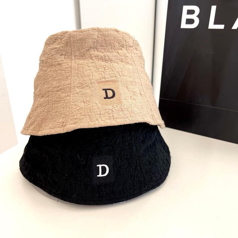 Hat Female Versatile Seersucker D Letter Bucket Hat Korean Version Tide Bell Sunshade Bucket Hat Internet Celebrity Basin Hat