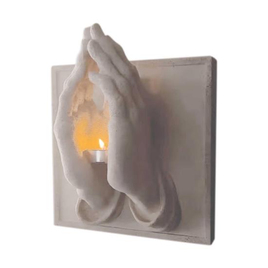 Yousheng Halloween Praying Hands Candle Holder 3D Wall Sconce Art Sculpture Resin Candlestick Home Table Centerpiece Decoration